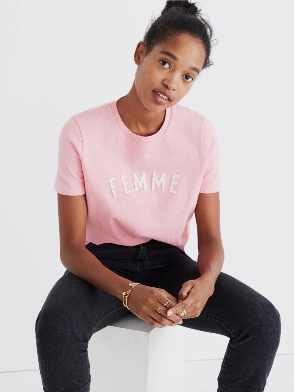 Madewell Size Small Pink 'FEMME' Cotton Tee